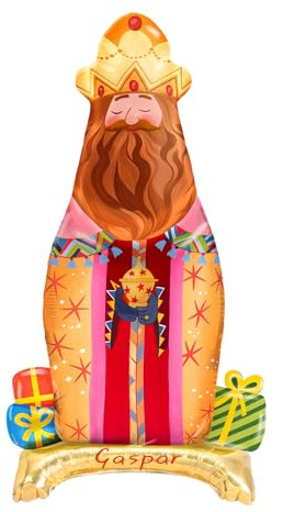 OH YEAH - Globo Foil Reyes Magos Gaspar - 110 cm - Decoración Navideña - Celebraciones Familiares, Escolares y Escaparates - Roscón de Reyes - Eventos Navideños