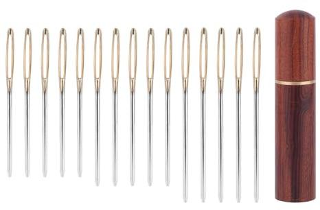 15pcs Cross Stitch Needles, Steel Large Eye Embroidery Needles for Hand Sewing with Blunt Tip & Wooden Storage Box Big Eye Knitting Yarn Tapestry Tool Accessories for Easy Threading Cross Stitching