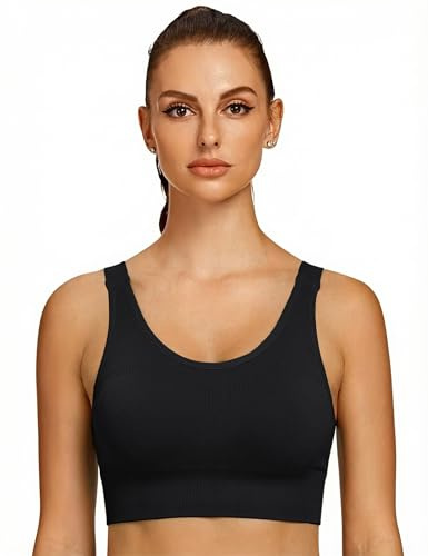 Leversic Top Palestra Donna Reggiseno Sportivo con Spalline Larghe Regolabili Schiena Reggiseni Sportivi Supporto Medio-Alto Running, Fitness, Yoga Nero M