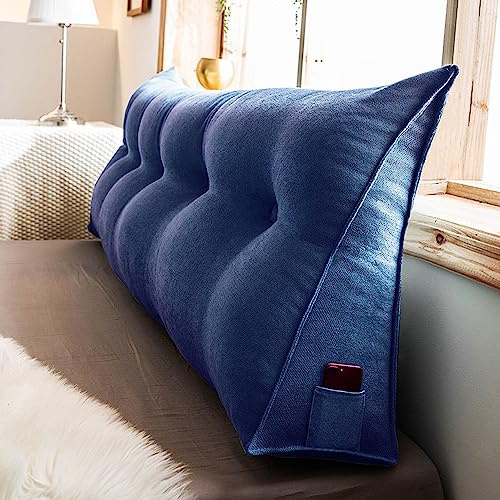 Super King size-säng kilkudde – stor läs- och ryggstödskudde för sovrum och burspråk, avtagbart överdrag, 180 x 50 x 20 cm, blå – perfekt för komfort och avkoppling
