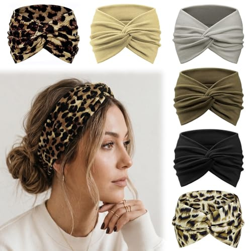 AOOHA Hair Bands for Women,6 Pcs Vintage Turban Elastic Head Bands,Elastic Head Bands Boho Wide,Yoga Sports Hair Accessories,Twisted Knot Hair Accessories, Summer Fashion Accessories | Women's Boho Headband Headband Hair Band Women Boho Head Wrap Elastic Hair Bands for Yoga Exercise Workout Running