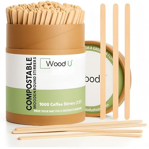 Wooden Coffee Stirrers 7.5 1000 pcs - Birchwood Stir Sticks for Coffee, Cocktails and More