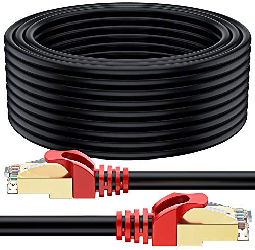 MutecPower 50m CAT 7 Außen Verwendung wasserdicht Direct Burial RJ45 Ethernet Netzwerkkabel - SSTP - 600 MHz - Schwarz 50 Meter mit kabelbinder und klemmen