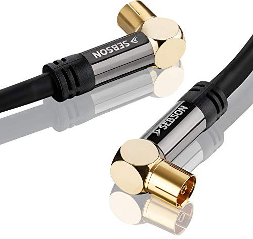 SEBSON TV Antennenkabel 2m gewinkelt 90° Grad, Koax Stecker/Koax Buchse, 105dB 4-Fach abgeschirmt, Koaxial Kabel für Kabelfernsehen (HDTV, UHD, 4K), Radio, Receiver