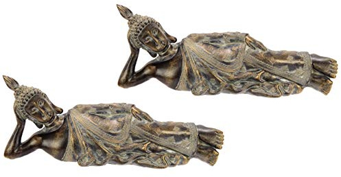 Flair Flower Figura de Buda meditando tumbada Estatua Zen Jardín Figuras Busto Estatua Ornamento Figura de Buda Feng Shui Decoración Jardín Terrazas Balcón Decoración Estatua Buda Escultura Jardín