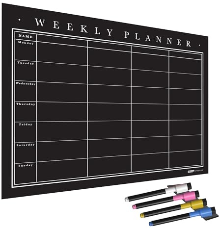 WallTAC - Planificador de pared A2 | Organizador semanal y planificador familiar | Pizarra blanca autoadhesiva reutilizable, extraíble y reposicionable para el hogar y la oficina (negro carbón, A2)