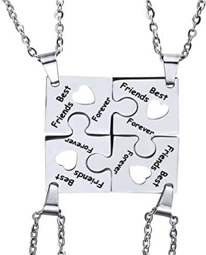 Houhounb Elegante set di 4 collane Best Friends Forever in acciaio inox puzzle promessa portachiavi migliori amici collane gioielli regali per donne adolescenti ragazze, Acciaio inossidabile