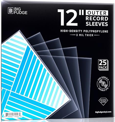 BIG FUDGE Vinyl Schallplatten Hüllen Außen - 12 x 25 Stk. - LP Hüllen Transparent aus 3mil Starken Polypropylen-Kunststoff - Vinyl Aufbewahrung - LP Schutzhüllen - 12,75 x 12,75 Vinyl Sleeves