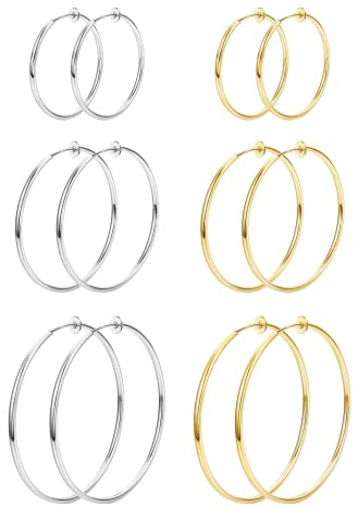 Roheafer 6 Pairs Clip On Hoop Earrings for Women - Fake Hoop Earrings Spring Set for Non-Pierced Ears - Jewelry in 6 Sizes