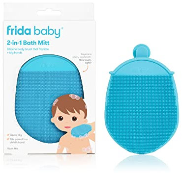 Frida Baby DermaFrida Badehandschuh: schnell trocknende Badebürste für Kleinkinder, Silikon, Ersatz für Kinderwaschlappen, passt sowohl Eltern als auch Kind für die frühzeitige Entwicklung