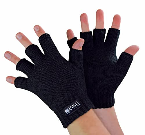 THMO Kinder Handschuhe Ohne Finger für Winter Thermo Fleece Thinsulate Handschuhe für Jungen und Mädchen (12-13 Jahre, Schwarz)