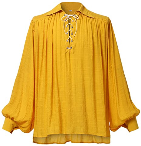 GRACEART Camicia Oversize da Poeta Pirata Medievale Outfit Festival Rinascimentale Abbigliamento Casual Top per Uomini o Donne, Giallo, XS