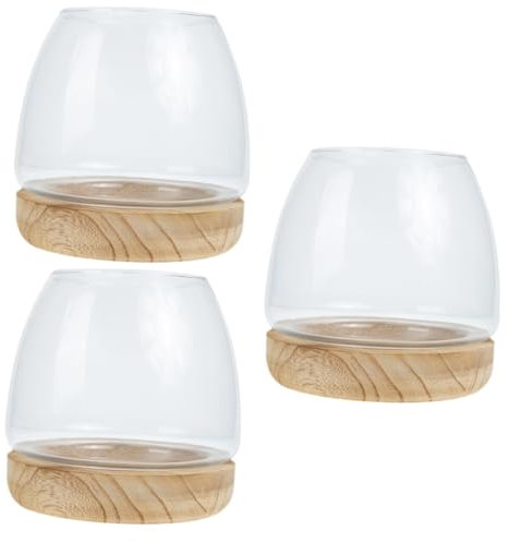 minkissy 3sätze Glas-hydroponik-pflanzenbehälter Mit Holzunterlage Extravaganter Terrarium-Aquarium Für Pflanzen Und Fische Für Schreibtischdekoration Und Wohnraumgestaltung