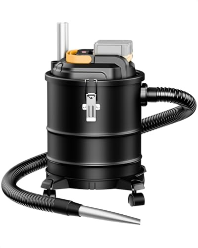 DeForce Cordless Ash Vacuum, for DeWalt 20V Max Battery, 4-Gallon Portable Vacuum Cleaner, Black, with Hose Nozzles HEPA Filters Wheels, for Pellet Wood Stove BBQ Grill (Bare Tool ONLY)