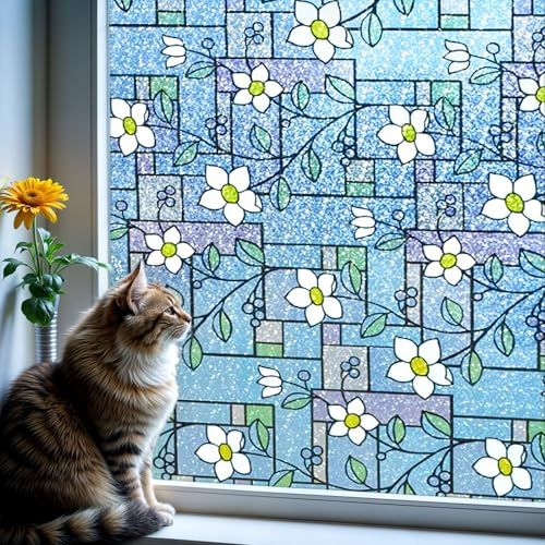 DUOFIRE Stained Glass Window Film, Window Privacy Film, 11.8 x 47.2