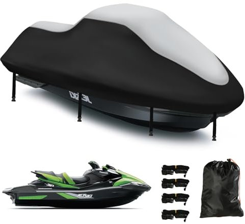 Fundas Impermeables para Moto acuática, 420D Mejorada, 2 Rejillas de ventilación de Grado Marino, Resistentes a los Rayos UV para Yamaha, Seadoo, Kawasaki, Waverunner Polaris de, 320-343cm