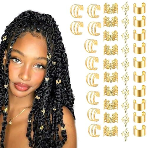 Dreadlocks Schmuck, Haar Schmuck, Haarschmuck Gold, Haarspiralen, Tyqour 40 Stück Gold-Haarschmuck für Zöpfe, Loc Schmuck für Haar, Manschetten-Clips für Dreadlock-Zubehör