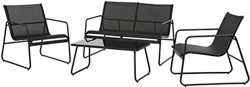 Grand patio Ensemble de Mobilier d'extérieur, 4 PC, Chaises du Porche, 3 Chaises et 1 Table en Verre, Textile, Meubles Terrasse pour Toutes Les Saisons, Maison, Jardin et Extérieur (Noir, Large)