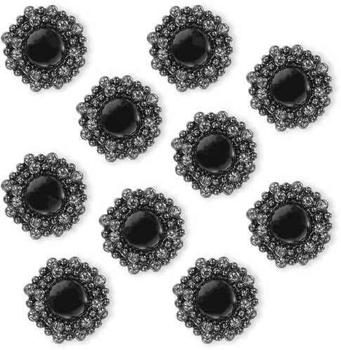 10 st 20 mm svart strass blomma knappar, diamantspänne, rund metallknapp inredning, smycken, för sömnad, skjortor, kappor, klänningar och gör-det-själv-dekorationer