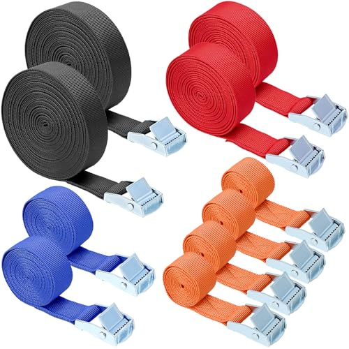 QWORK® 10 Pack Ratchet Straps in Assorted Lengths and Colors (1m/2m/4m/6m x 25mm), Cargo Tie Down Straps with Anti-Slip Claw Buckle