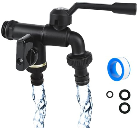 MKNZOME Robinet Exterieur Jardin à Double Sortie, Répartiteur de Tuyau en Laiton Inoxydable 2 Voies avec Entrée 1/2 et 2 Sorties 3/4 Pouces, Kit de Robinet Extérieur pour Jardin, Maison, Industrie