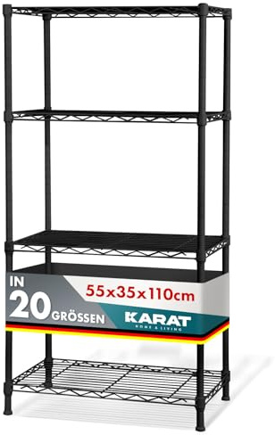 KARAT Metallregal dekoratives & Robustes Lagerregal, Kellerregal für Bad, Küche, Büro, Wohn- und Außenräume (55x35x110-schwarz-rocky: ⌀ 19mm)