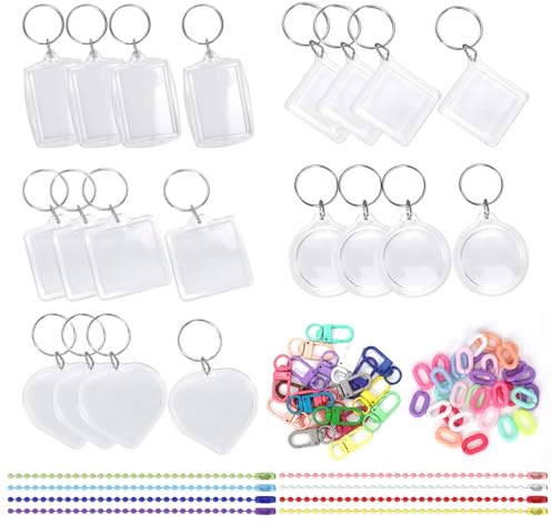 Swpeet 30Pcs Llavero de Foto de Acrílico en Blanco con Llave, Colgante de Marco de Foto Llavero de Acrílico Transparente Llavero de Foto, transparente, 22mm