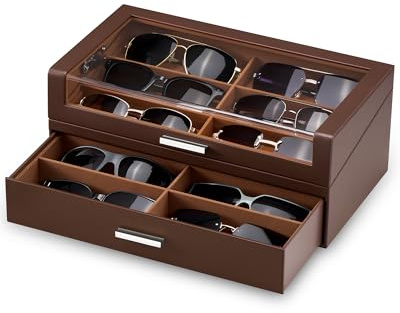 ProCase 12 Slots Sunglasses Box with L-Shaped Clear Lid -Espresso