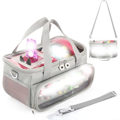 CashMuch Étui de transport pour kit de démarrage Toniebox, sac de rangement multicolore pour lecteur audio et figurines, organiseur de voyage léger pour la maison et l'extérieur, PVC et tissu, 25,4 x