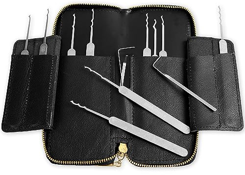 MULTIPICK ELITE 13 Lockpicking Set BOGOTA [13 pezzi, Compresa la Custodia in Pelle] Grimaldelli per Serratura - Kit Grimaldelli - Apri lucchetto - Kit Scassinatore - Grimaldello & Grimaldelli
