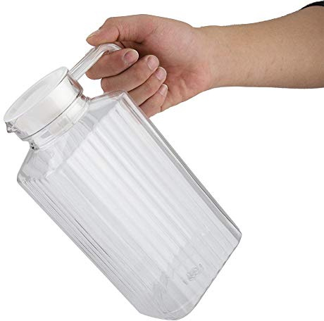 Jarra de vidrio - jarra de agua vidrio con tapa Jarra de bebida de vidrio corrugado Botella de jugo transparente Jarra de jugo fría de agua a rayas con tapa para bar en casa (Tamaño: 1800 ml)