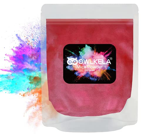 OWLKELA 100g (3.5 oz) Glitter Mica Powder - Pigment Cosmetic Epoxy Resin Dye for Soap/Candle Making, Epoxy Resin Art, Acrylic Nail Paint, Bath Bombs, Fine Arts, Lip Gloss - 10 Color Available - Red