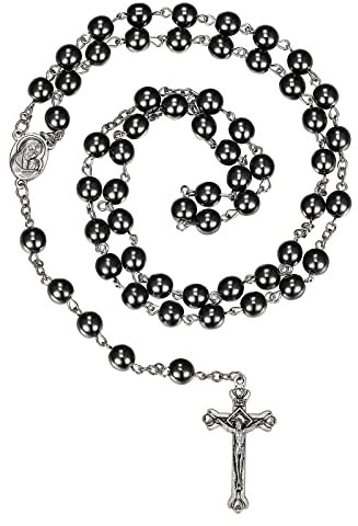 Rosenkranz Kommunion Halskette Perlen Katholische Kreuz Halskette für Herren Frauen Kreuzkette Heilige Kommunion Gastgeschenk für Mädchen Jungen Schwarze