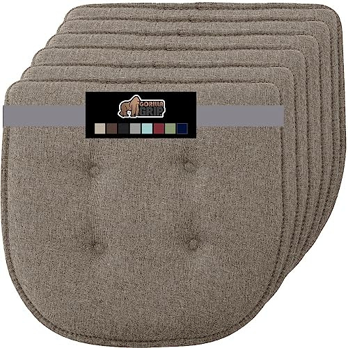 GORILLA GRIP Slip Resistant Tufted Chair Cushions, No Ties Required, Set of 6 Memory Foam Pads for Dining Room, Kitchen Table, Office, Rocking Chairs, Plush Seat Cushion Pad, Home Decor, 16x17, Beige
