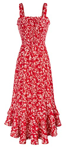 GRACE KARIN Women Summer Floral Maxi Dress Strappy Smocked A Line Dresses