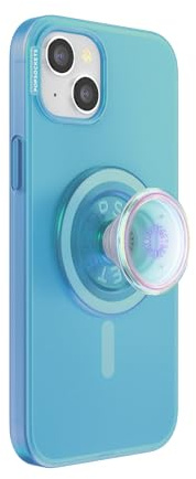 PopSockets iPhone 15 Plus Case with Phone Grip and Slide Compatible with MagSafe, Phone Case for iPhone 15 Plus, Wireless Charging Compatible - Opalescent Blue