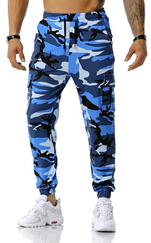 MakingDa Camouflage Tracksuit Bottoms Men Camo Jogging Sports Trousers Cargo Joggers Pants Skinny Elastic Waist Drawstring Multi Pocket Work Combat Gym Sweatpants-Blue-42