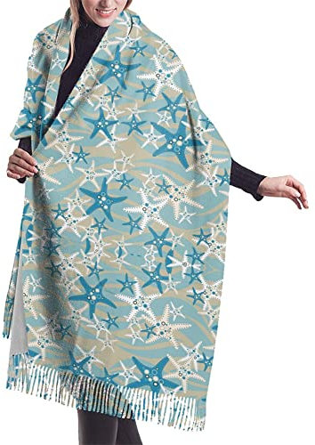 NLWQEKV Starfish Damen-Winterschal, Kaschmir-Gefühl, Schal, weich, warm, Decke, Schals, Fransenschal