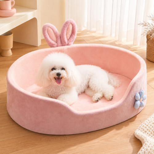 Letto per animali domestici rosa carino principessa - staccabile, lavabile, morbido, confortevole, caldo - forma rotonda orecchie di coniglio - adatto per razze piccole e mediane da 20 kg