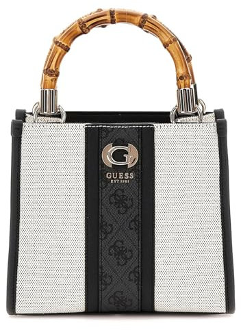 GUESS Kerima Bamboo 2 Compartment Mini Tote Natural/Coal Logo