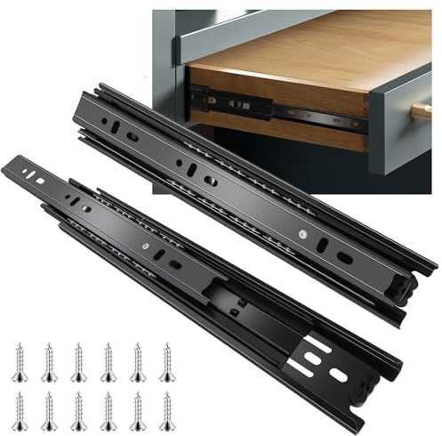 Sulawskys 6 paires glissières de tiroir 55 cm (12 pièces),glissiere pour tiroir, montage latéral,extension complète,coulisse tiroir avec roulements à billes, capacité de 45 kg, noir