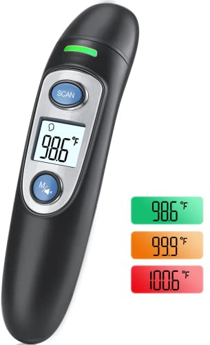 Infrared Thermometer for Adults,Forehead and Ear Thermometer for Fever, Babies, Children, Adults, Indoor and Outdoor Use (Black)