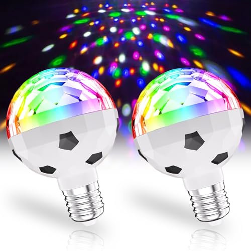 Behogan 2 Stück LED Diskokugel: E27 6W LED Discolampe RGB Discokugel 360° Rotierend-Partybeleuchtung,Discolicht Partylicht RGB mit 7 Farben,Disco Lichteffekte,Party Deko für Geburtstagsparty