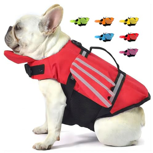 Giubbotti di Salvataggio Per Cani con Ali Giubbotto Salvagente Per Animali Domestici con Mento Galleggiante Salvagente Gilet con Manico e Riflettente per Nuoto e Barca