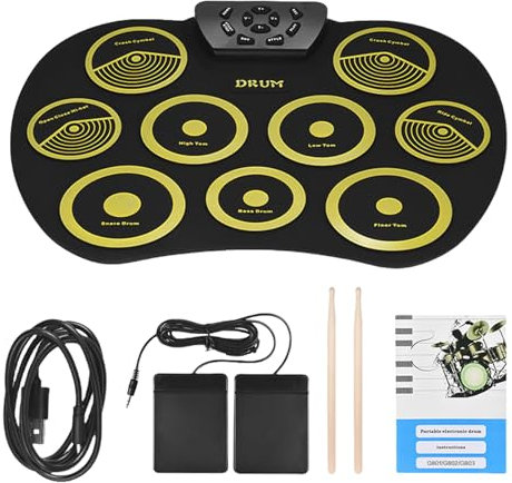 Shuade Electronic Drum Pads, 9 Pads Rolls up Practice Drum Set Built-in Speakers & Headphone Socket, Drum Stick and Drum Pedal