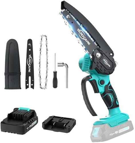 YARDCARE Mini Kettensäge mit Akku,6 Zoll Mini Kettensäge mit Ladegerät, Handkettensäge Elektro Motorsäge Elektrische, Handkettensäge Akku für Gartenscheren