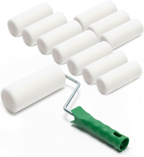 ToolSpace 10x Lackierwalze 11cm mit Griff Superfein Schaumstoffrolle 50 kg/m³ Schaumstoff Dichte Lacke Lasur Acryl Lösungsmittelbeständig Nicht-Aggressive Malerrolle Lackrolle Feinarbeiten Türen Möbel