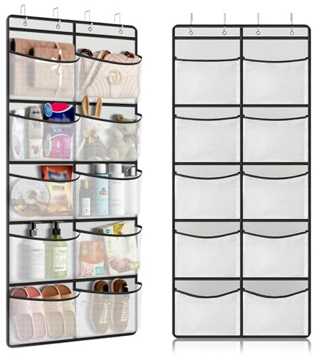 mireiar Hanging Storage Organiser, Door Storage Hanging Clothes Organiser with 10 Pockets Over the Door Storage Pockets for Wardrobe Bedroom Toys Clothes Shoe (with 4 Hooks)