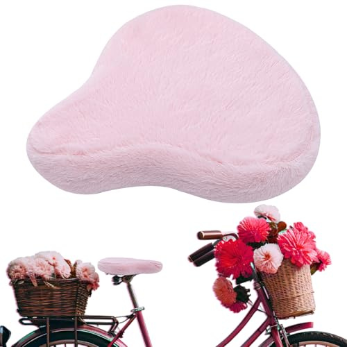 Threlaco Bicycle Seat Cover Fur Bike Seat Cover Sponge Padding Wide Universal Bike Cushion for Spin Bicycle Cruiser Exerciser(Pink)