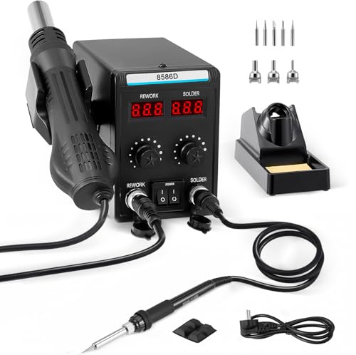 Station de Soudage 2 En 1 Station de Soudage et de Fer à Souder à Air Chaud, Station de Dessoudage Rework Station Fer à Souder Avec pour L'éLectronique, Les Projets de Bricolage